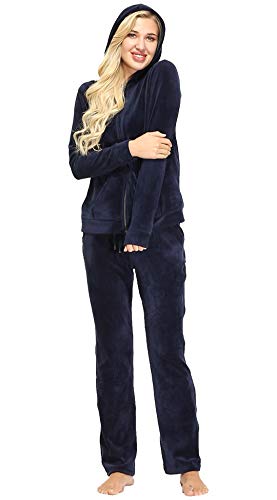 Dolcevida Women's Velour Tracksuits 2 Piece Outfits Hoodie & Sweatpants Sweatsuit Set, Full Zip-navy, Small