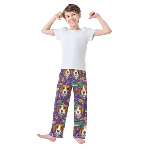 ZZXXB Beagle Mardi Gras Feather Boys Long Pants Soft Trousers Elastic Waist Kids Lounge Bottoms with Pockets S-XL3
