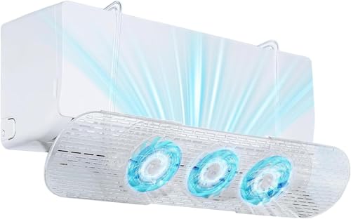 エアコン風よけカバー 循環ファン3枚付 エアコン用風よけ板 直撃風防止 透明 軽量 節電 多角度調整可能 空気循環 取り付け簡単 冷暖両用 直撃風対策 穴あけ不要 多機種適用 (ブルー)