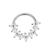 Aro de nariz de plata, 1 pieza de titanio de 16 GHoop para tragus, cartílago, piercing de nariz, aro de joyería con marquesa y circonita cúbica cuadrada, plata, estilo 3