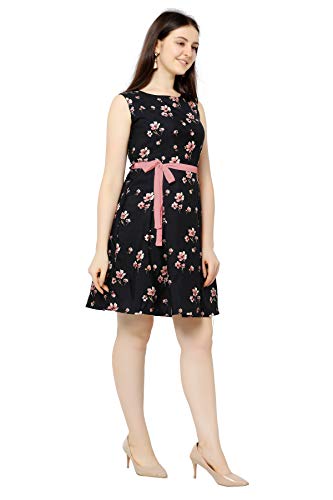 Image of AA Creation Block Print Designer Round Neck Ankle Length Maxi Dress for Women & Girls (F172, Black) (S, PinkBlue)