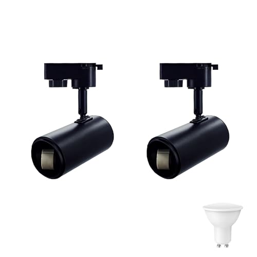 Genérico KKhome Foco de Carril Monofásico Orientable y Giratorio, Negro, Aluminio, con Portalámparas GU10, Inclinación 45°, Acabado Mate,con bombilla incluida (pack2 blanco)