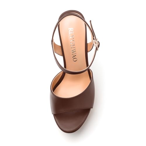 Womens Platform Sandals Open Toe Buckle Ankle Strap Fashion Solid Matte Heeled Sandals 5 inch3