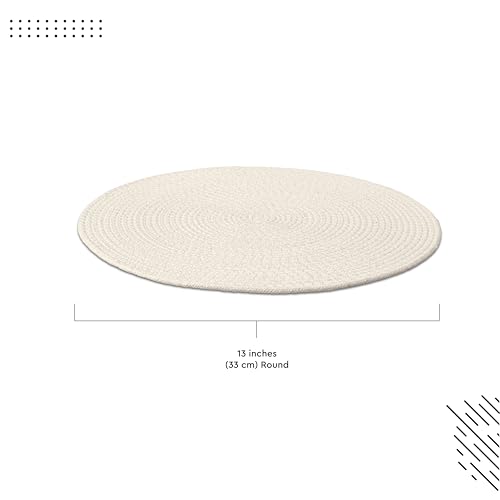 Image of Dining Table Mats Set of 4 | Cotton Table Mat 32 cm Diameter, Encasa XO Washable Round Table Mats, Heat Resistance Dining Table Placemats, Handmade Ribbed Style for Centre Table, Off White
