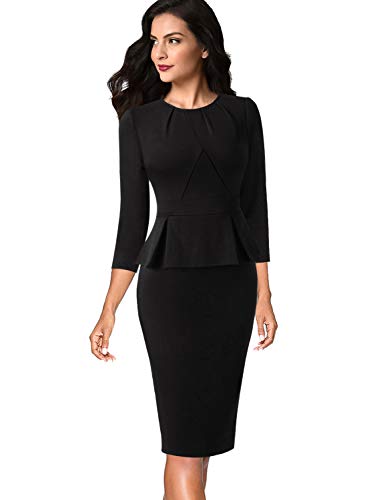 VFSHOW Womens Pleated Crew Neck Peplum Work Business Office Bodycon Pencil Sheath Dress2