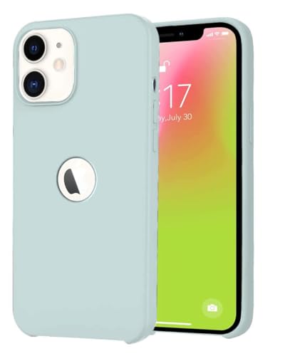 Image of VONZEE Liquid Silicone Soft Back Cover for iPhone 12 Mini Case, Shockproof Slim Camera & Full Body Protection Non Yellowing Cover with Microfiber Lining & Logo Cut (5.4 Inch) -Mint Green