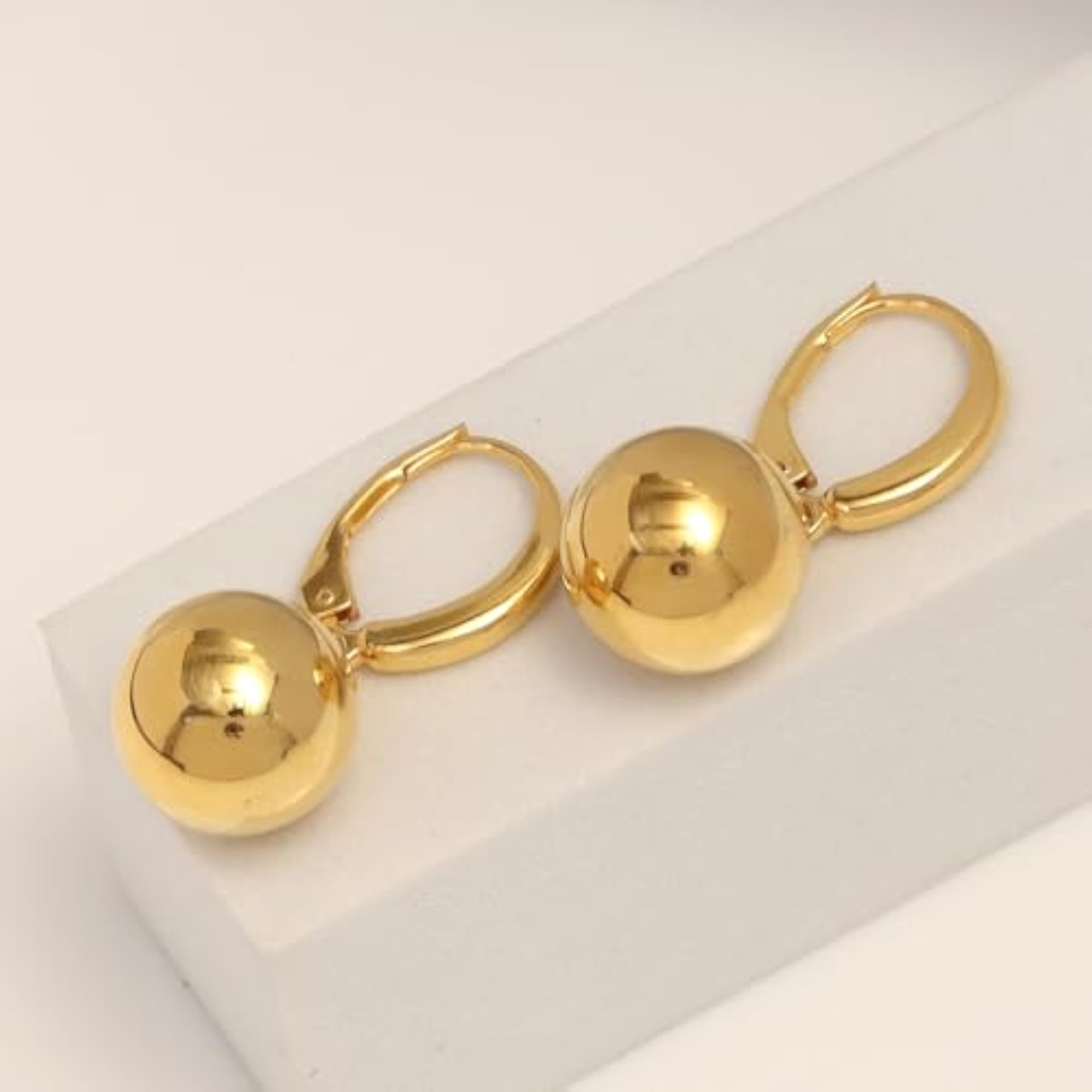 925 Sterling Silver Gold-Plated Drop Ball Earrings, 14MM