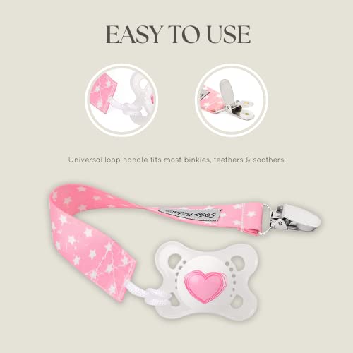Image of Dodo Babies Pacifier Clip & Case Set - Universal Holder Loop & Pacifier Holder - Secure Binkie Clip for Bibs & Car Seat - Durable Water-Resistant Straps for Baby Essentials - 5-Piece Set, Pink & Gray