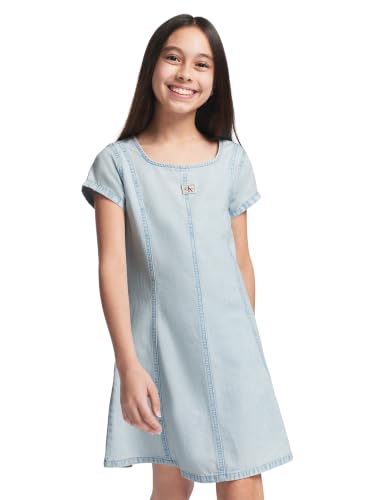 Image of Calvin Klein Girls' Short Sleeve Lightweight Chambray Denim Shirt Dress