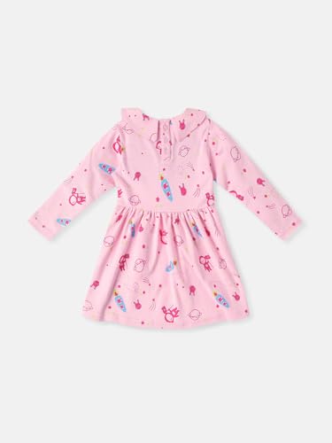 Image of Nautinati Baby Girls 100% Cotton Peterpan Collar Printed Dress | Age 0-3 Years