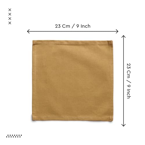 Image of Encasa XO Dining Cocktail Napkins 12 pcs (1 Dozen) Set of Large 23x23 cm (9 inchx9 inch) - Mustard - Absorbent Heavy Cotton Party Fabric Machine Washable for Home Restaurant Banquet & Hotel
