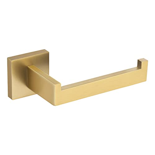 Image of TQKAG Brushed Gold Toilet Paper Holder Wall Mount Roll Holder for Bathroom | SUS304 Stainless Steel, 6.38 Inch, Modern Square Tissue Roll Holders, Wall Mount, 2 Easy Installation Options, Kitchen