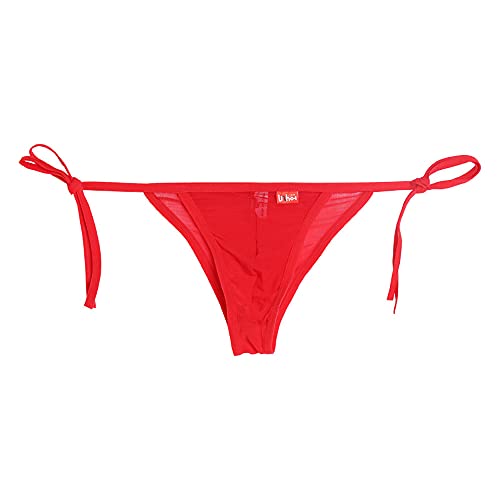 Men's Mesh Brazilian Cut String Bikini Briefs with Side Tie Breathable Mesh Underwear Brief
