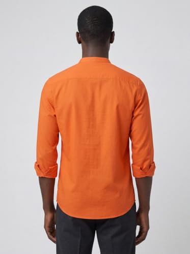 Image of Amazon Brand - INKAST Men's Cotton Blend Plain Solid Casual Shirt | Mandarin Collar | Full Sleeves | Regular Straight Fit | Office & Daily Casual Wear