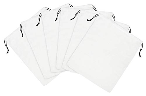 Flannel Drawstring Bags - Set of 6 (White, 14 x 17 inch)