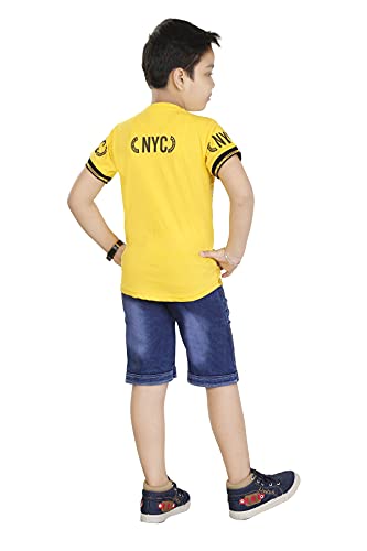 Image of HRR Cotton Soft Round Neck Half Sleeve T-Shirt with 3 /4th Jeans Pant Clothing Set for Kids