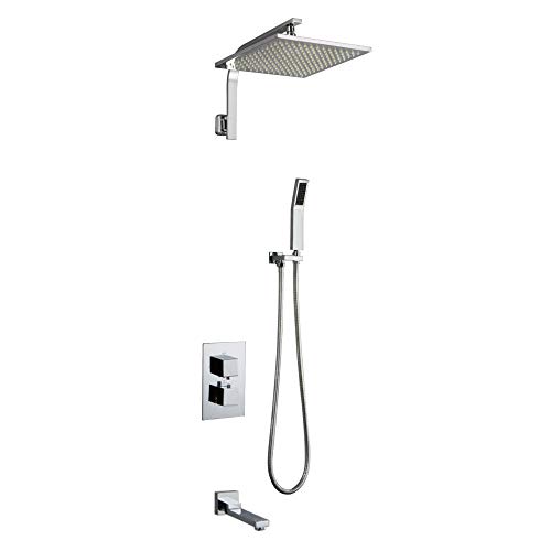 Système de douche thermostatique LED noir mat en laiton avec mitigeur et bec baignoire