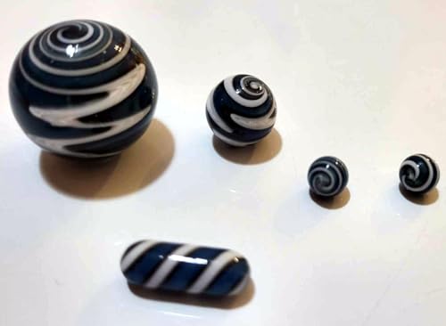 5-Piece Premium Handmade Blue and White Spiral Wig Wag Glass Terp Slurper Marble Set