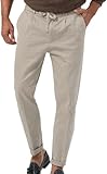 Mens Business Casual Slim Tapered Linen Pants Lightweight Stretch Golf Pant Beach Vacation Yoga Pant with Pockets (Brown,X-Large)