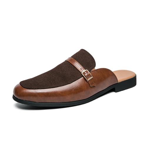 Zuecos de cuero para hombre mocasines cómodos de vestir con hebilla de metal