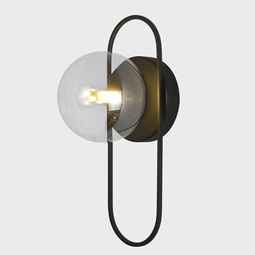 Image of Mid Century Modern Black Wall Sconce Bubble Glass Globe Wall Sconces Lighting Small Vintage Bathroom Vanity Light Fixtures for Bedroom Hallway