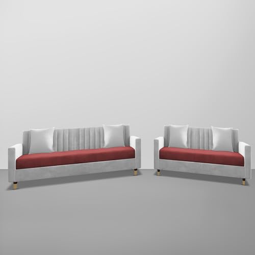 Image of Casaliving Garcia 3+2 Seater Sofa Set for Living Room (Maroon Grey Colour) Premium Fabric Sofa