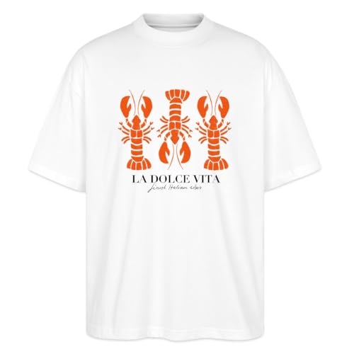 Spreadshirt La Dolce Vita Trio De Homards Italien Vibes T Shirt Oversize Stanley/Stella Unisexe Bio, 3XL, Blanc
