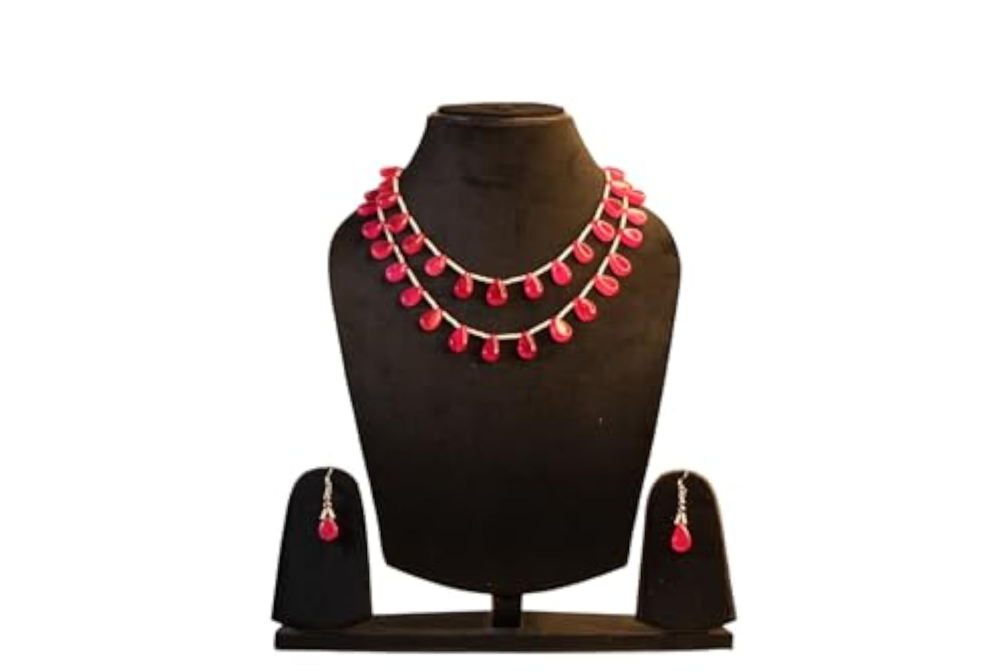 Elegant Double Layer Red Beaded Necklace Set with Earrings