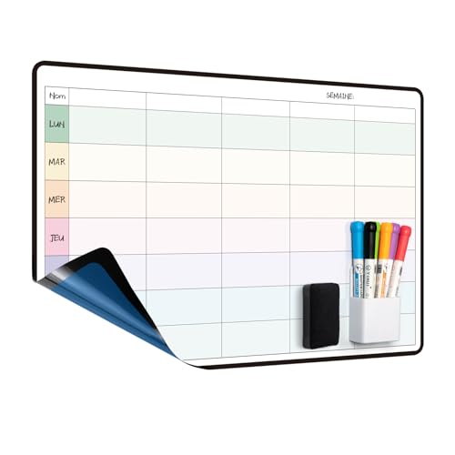 MCCORL Calendrier Adhesif Planning Semaine Mural,Tableau Organisateur Familial,Planificateur des Menus/Repas Hebdomadaire 42×28cm effacable en Français
