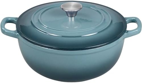 Flavehc Dutch Oven Pot with Lid 5 qt Cast Iron Dutch Oven for Bread Baking Slateblue Enameled Cast Iron Dutch Oven with Handels