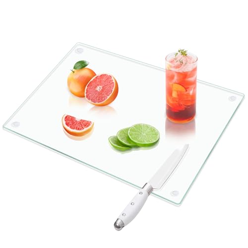 VASUHOME Tempered Glass Cutting Board for Kitchen (12x16"), Long Lasting Clear Glass Cutting Board for Countertop - Scratch, Heat, and Shatter Resistant - Easy to Clean