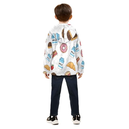 Sweet Treats and Milk Prints Toddler Fleece Jacket Girl Boys Hooded Fleece Jacket Coat Warm Outwear Zip-up 3-10T4