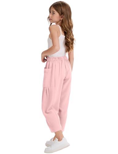 Image of COZYPOIN Girl's Wide Leg Pants Elastic Waist Loose Fit Flowy Casual Beach Palazzo Harem Trousers with Pockets 5-14 Y