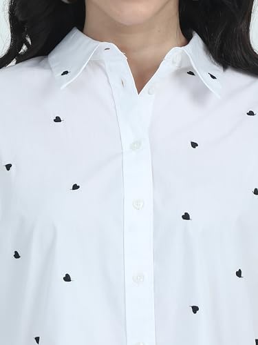 Image of Glam & Chique Women's Button-Down Oversized Shirt with Heart Embroidery S-2XL