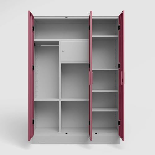 Image of Interio by Godrej Almirah Slimline 3-Door Steel Almirah, Cupboard for Clothes (Royal Ivory and Dusty Rose), 1-Year Warranty, 7 Shelves, 1 Locker, Curvilinear Mirror