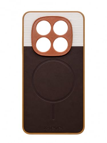 Image of Bintage Mac Safe Design Hard Slim Back Case | Soft Border Camera Protect | Dual PU Leather Finish Back Cover Compatible for REDMI Note 14 Pro 5G - White & Cherry Brown