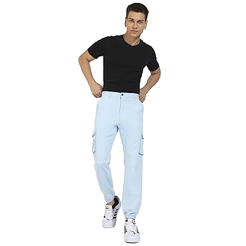 Image of CAHOOT Men's Cuffed Hem Cargo Trousers for Casual Wear | 6 Pockets | Regular Fit | Button Closure | Cotton Poly Cargo Pant Crafted with Comfort Fit for Everyday Wear