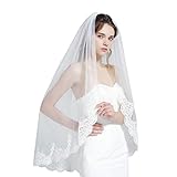 Wedding Bridal Veil with Comb 1 Tier Lace Applique Edge Fingertip Length 41