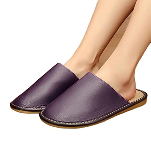 Leather Slippers For Men Indoor Outdoor，Fashion Non-Slip Home Slippers，Unisex Genuine Leather Slippers Flat House Shoes Closed Toe Slip On Outdoor Indoor4