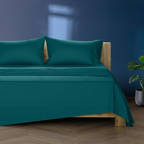 Image of TEXAS LINEN CO. 100% Egyptian Cotton Sheets Queen Size - Luxury 1000 Series Lonestar Lovin' Collection Bed Sheets Queen Size Set (4 PC, Teal), Cooling, 16 inch Deep Pocket, Sateen Weave Hotel Sheets
