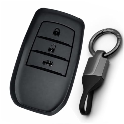 Image of JVCV Soft TPU Key Cover Compatible with Toyota Fortuner Camry Hilux Innova Crysta Fortuner Legender Innova HyCross Land Cruiser 3 Button Smart Key (3B Matte Black Style B)