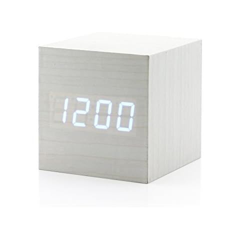 GEARONIC Digital Alarm Clock, Wooden Alarm Clocks, LED Clock for Bedroom, Small Digital Clock with USB LED and Charger, Square Shape with Compatible Size Suitable for Bedrooms, Office-White Cover
