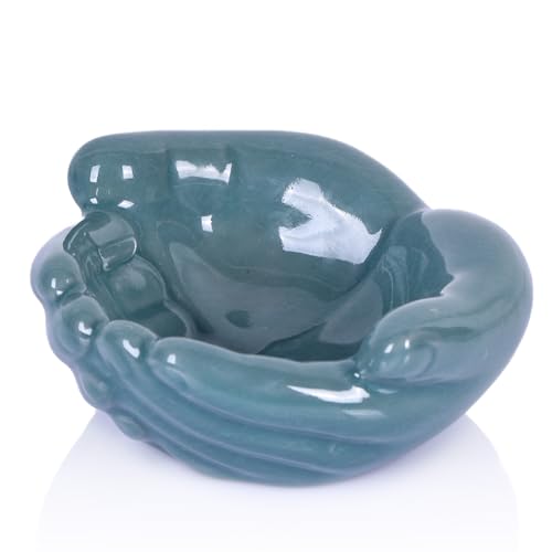 orenm Ceramic Hand Bowl Sculpture,Offering Hands Dish Candy Holder,for Crystal Rock Holder, Office,Key Bowl For Entryway Table,for Shaped Succulent Planter Pot Blue Decorative Bowl
