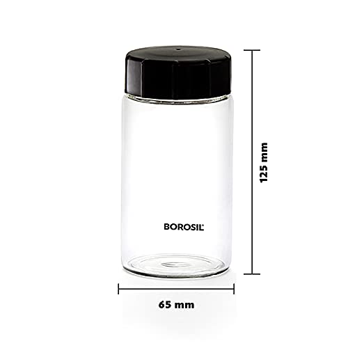 Image of Borosil 250ml 4pc Neo Glass Spice Jar Set with PP Lid | Borosilicate Glass Storage Organiser | Microwave & Dishwasher Safe Kitchen Containers for Spices, Snacks, Grains, Dals | Transparent