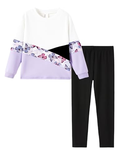 PATPAT Little Girls Clothes Crew Neck Leopard Color Block Sweatshirt and Leggings Girls Outfits Size 4-14Y