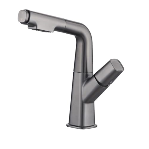 XANAYXWJ Grifos para Lavabo con rociador extraíble Grifo para Lavabo de baño Grifo Monomando para Lavabo de latón con rociador Extensible de 2 Funciones, Agua fría y Caliente, con mangueras estándar