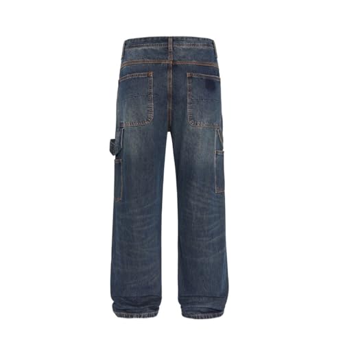 Men's Loose Fit Carpenter Jeans, Workwear Denim, Multi-Pockets, Straight Leg, Vintage Utility3