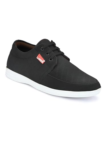 Image of Le Greem Men's Casual Lace-Up Shoes | Lightweight Synthetic Upper | Stylish & Comfortable Sneakers with Anti-Slip Sole - Black