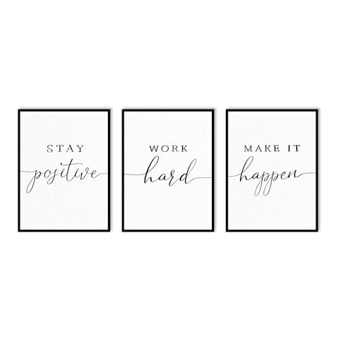 Inspirational Quotes Office Wall Decor:3 Piece Positive Affirmations Wall Art Prints Office Pictures Framed Motivational Posters,Stay Positive Work Hard Make It Happen Wall Decor for Office 12"x16" Cover