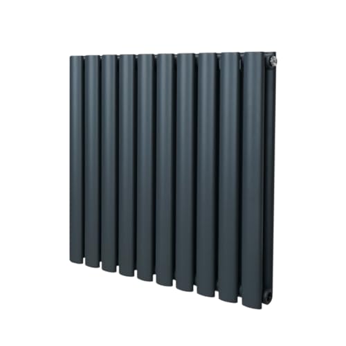 Oval Column Radiator 600mm x 600mm Modern Designer Double Panel Central Heating Heater Matt Anthracite Grey Carbon Steel Horizontal Kitchen Living Room FREE Cleaning Brush Fixing Kit & Brackets